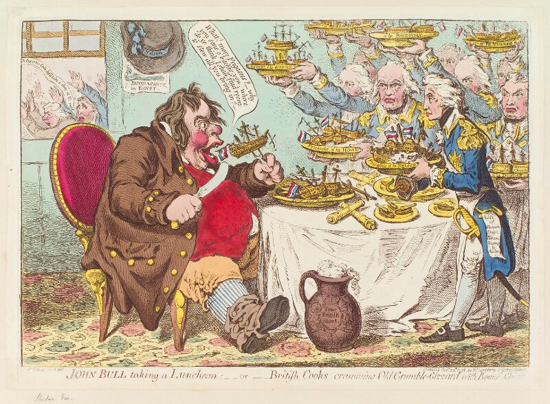 John bull taking a luncheon:   or   british cooks, cramming old grumble gizzard, with bonne chére npg d12661