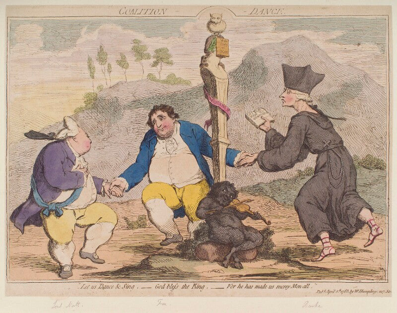 'coalition dance' (frederick north, 2nd earl of guilford; charles james fox; edmund burke) npg d12334