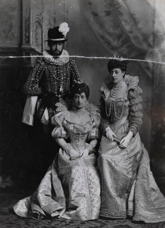 Haakon vii, king of norway when prince charles of denmark with maud, queen of norway when princess charles of denmark and princess victoria of wales as ladies of the court of marguerite de valois npg ax36418