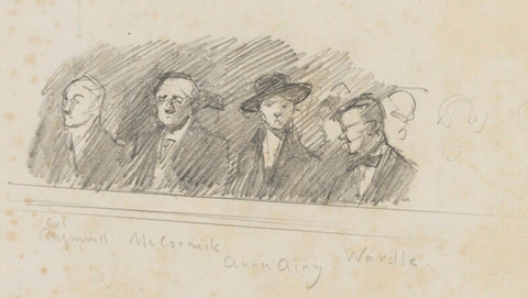 Mourners at the funeral of Sir Frank Dicksee (Francis Raymond, Arthur David McCormick, Anna Airy and Arthur Wardle) NPG D43183