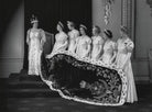 Queen Elizabeth, the Queen Mother at the coronation with her six maids of honour NPG x32323