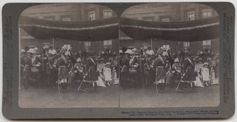 'Edward VII, King and Emperor, with Royal Family and distinguished Officers, honoring Indian Guests, Buckingham Palace, England' NPG x197233