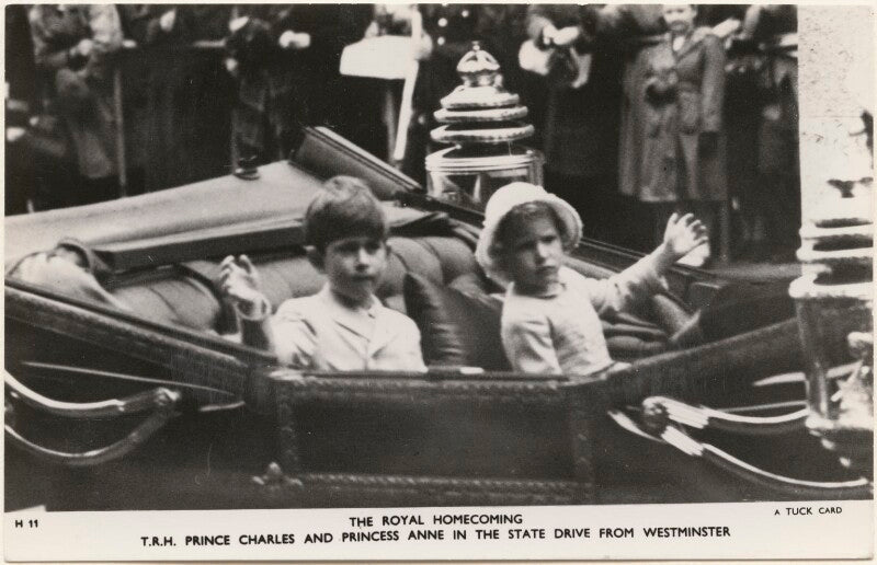 'the royal homecoming, t.r.h. prince charles and princess anne in the state drive from westminster' (prince charles; princess anne) npg x193053