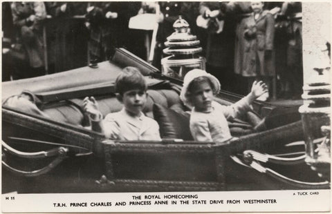 'The Royal Homecoming, T.R.H. Prince Charles and Princess Anne in the state drive from Westminster' (Prince Charles; Princess Anne) NPG x193053