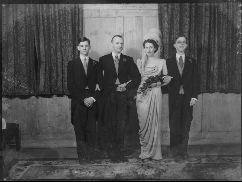 Margaret elizabeth (née robertson), lady silsoe; malcolm trustram eve, 1st baron silsoe; david silsoe; hon. peter nanton trustram eve npg x43055