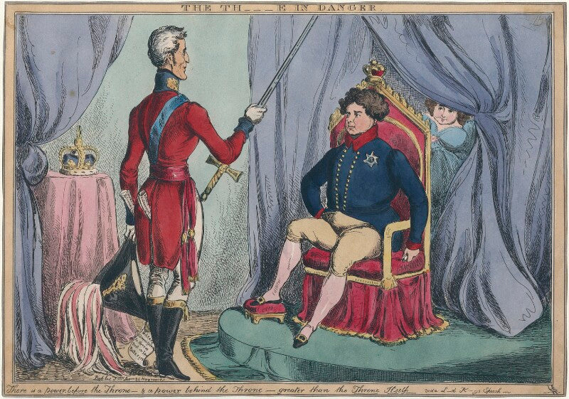 'the th   e [throne] in danger' (arthur wellesley, 1st duke of wellington; king george iv; elizabeth conyngham (née denison), marchioness conyngham) npg d48712