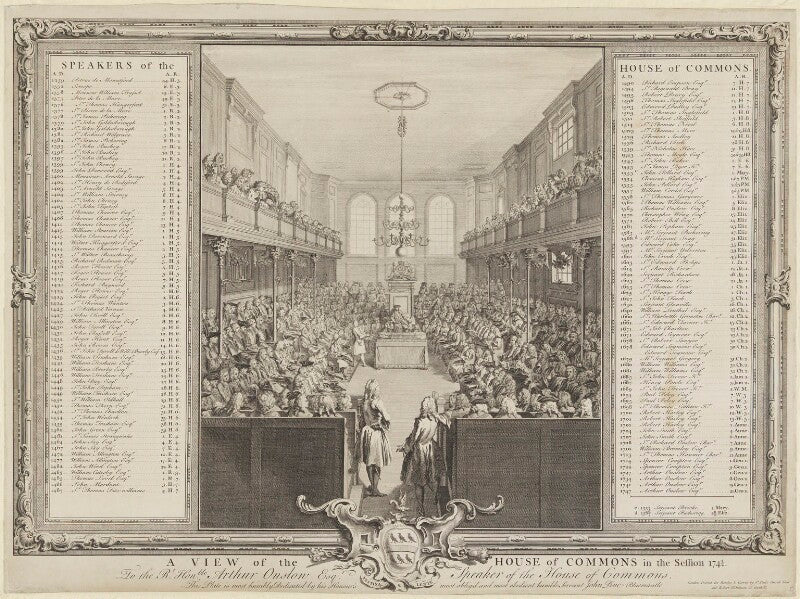 A view of the house of commons (includes robert walpole, 1st earl of orford; arthur onslow and numerous other sitters) npg d11092