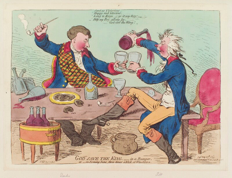 'god save the king,   in a bumper. or   an evening scene, three times a week at wimbleton' npg d12525