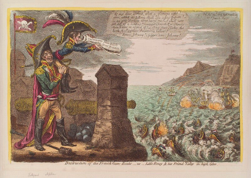 'destruction of the french gun boats   or   little boney & his friend talley in high glee' npg d12823
