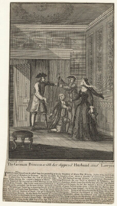 Mary carleton (née moders) ('the german princess with her suppos'd husband and lawyer') npg d21077