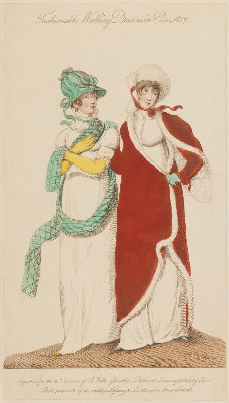 'fashionable walking dresses in dec 1807' npg d47507