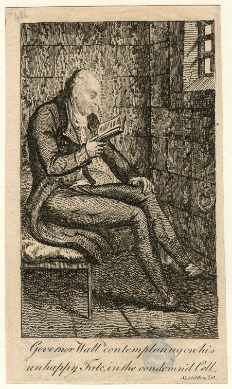 'governor wall contemplating on his unhappy fate, in the condemned cell' (joseph wall) npg d7555