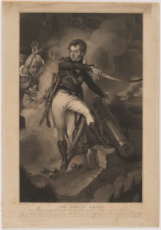 Sir sidney smith; possibly ahmad pasha al jazzar ('jazzar or djezzar pasha') and two unknown men npg d41786