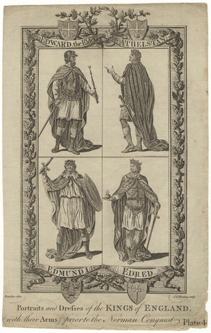 Portraits and Dresses of the Kings of England, (with their Arms), prior to the Norman Conquest Plate 4 NPG D8867