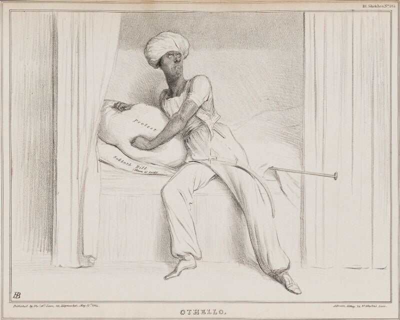 Othello (henry brougham, 1st baron brougham and vaux; william draper best, 1st baron wynford (represented by his crutch)) npg d41258