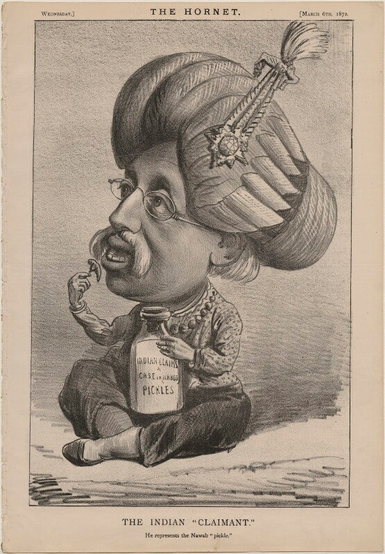 'the indian "claimant." he represents the nawab "pickle."' npg d48278