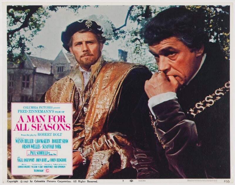A man for all seasons lobby card 7 (robert shaw as king henry viii; paul scofield as sir thomas more) npg d48108
