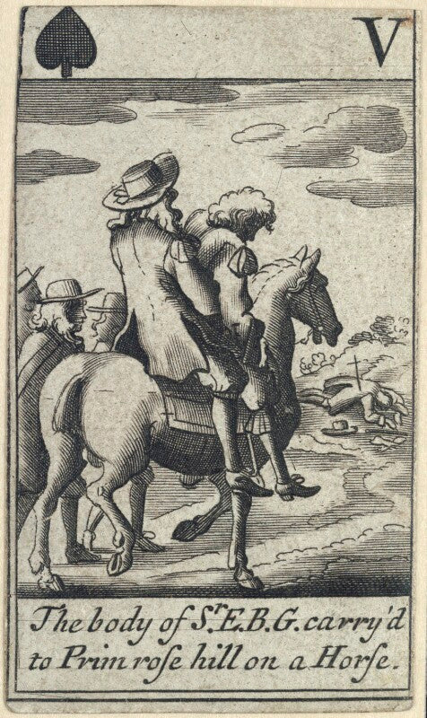 'the body of sr. e.b.g. carry'd to prim rose hill on a horse' npg d23014(i)