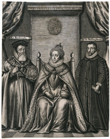 Queen Elizabeth I, William Cecil, 1st Baron Burghley, Sir Francis Walsingham NPG D25033