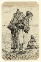 Sketch of two unknown women, one carrying a large basket NPG D23209