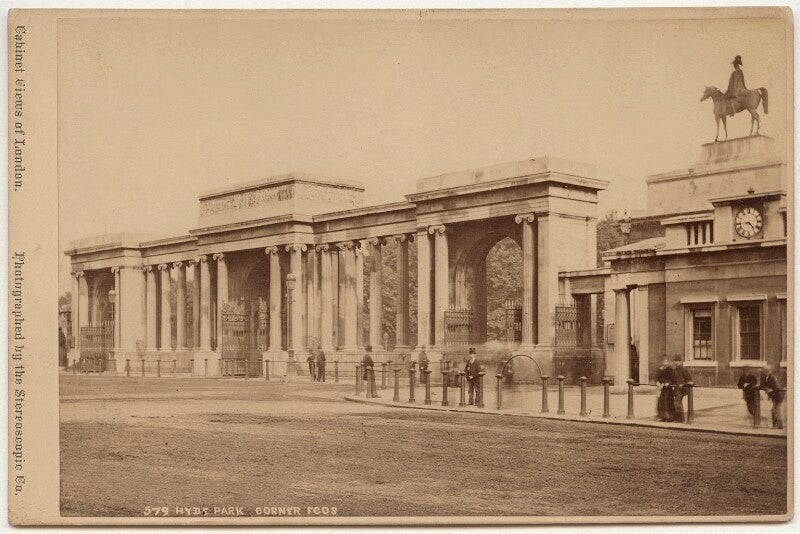 View of the hyde park screen by decimus burton and the wellington arch with the duke of wellington statue by matthew cotes wyatt npg x134825
