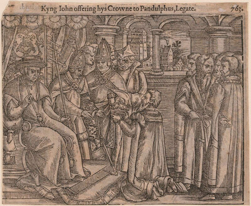'kyng john offering hys crowne to pandulphus, legate' npg d33888
