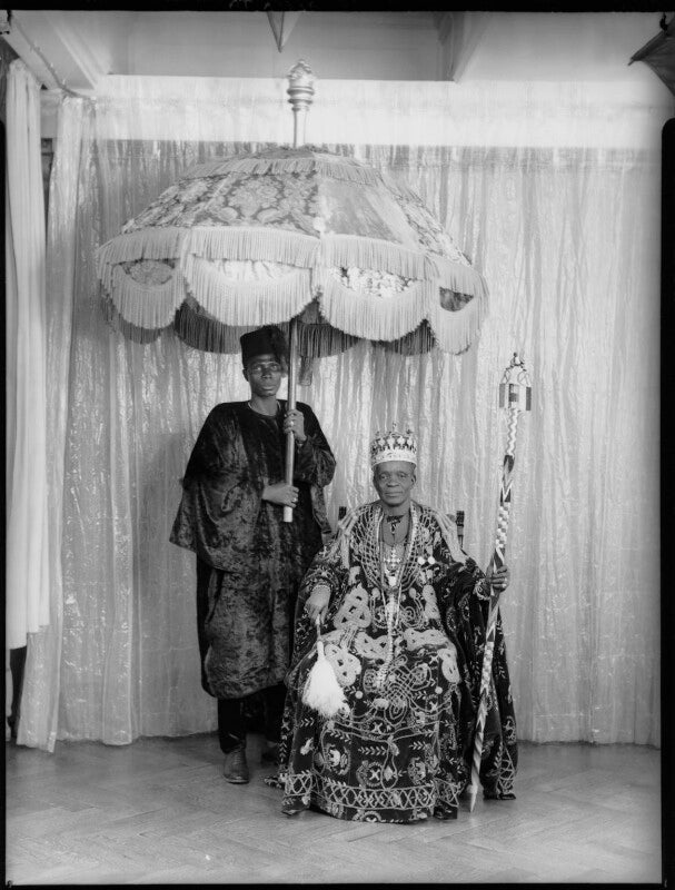 Ladapo Samuel Ademola II, King of Abeokuta and an unknown attendant NPG x132165