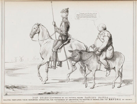 Don Quixote attended by his faithful squire Sancho Panza alias John Bull (Charles Grey, 2nd Earl Grey; John Bull) NPG D41140