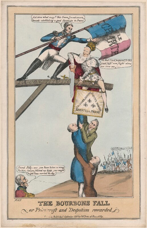 'the bourbons fall or priestcraft and despotism rewarded' (arthur wellesley, 1st duke of wellington; louis philippe i, king of the french; jules auguste armand marie, prince de polignac; charles x, king of france; probably charles ignace, comte de pe...) npg d48830