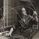 Barbara Hepworth at work on the armature of a sculpture NPG x88502