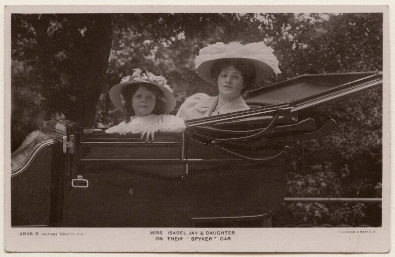 'isabel jay and daugther on their spyker car' (isabel jay; hon. cecilia claribel anderson (née cavendish)) npg x198159
