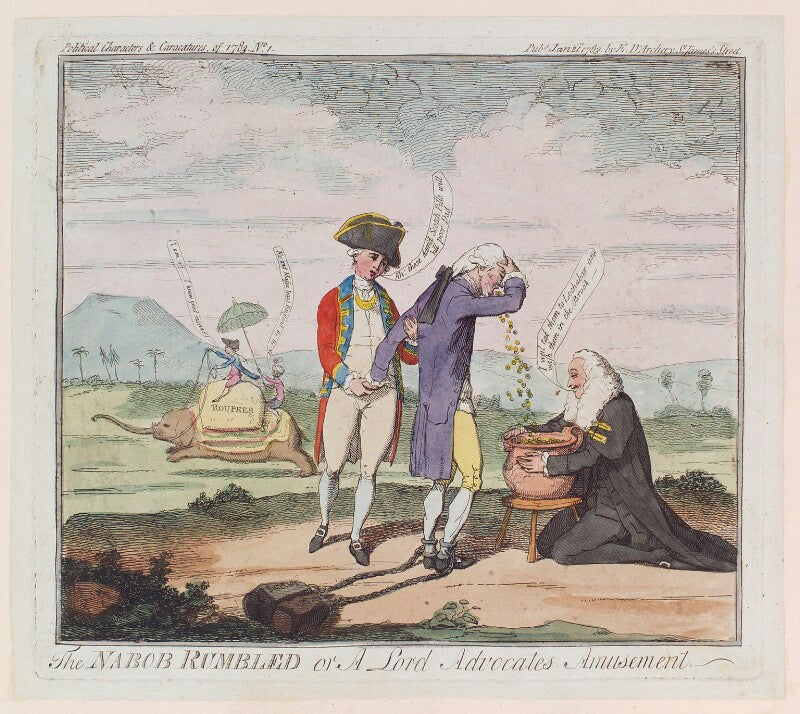 'the nabob rumbled or a lord advocates amusement' (captain rumbold; sir thomas rumbold; henry dundas, 1st viscount melville) npg d12317