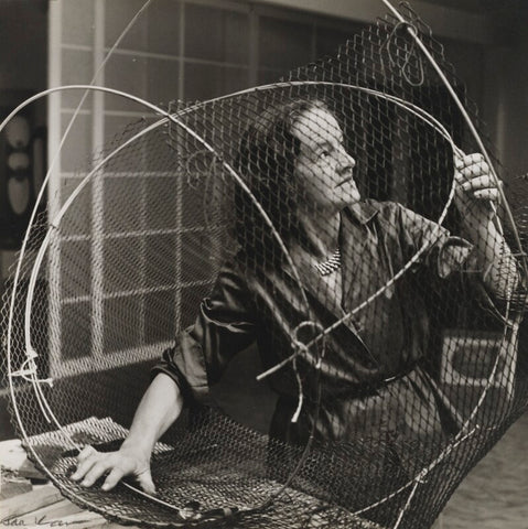 Barbara Hepworth at work on the armature of a sculpture NPG x88502