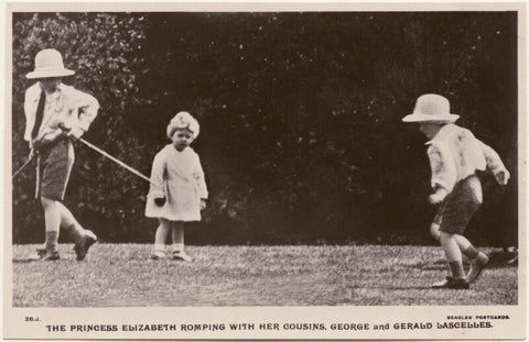 'The Princess Elizabeth romping with her cousins, George and Gerald Lascelles' NPG x193091