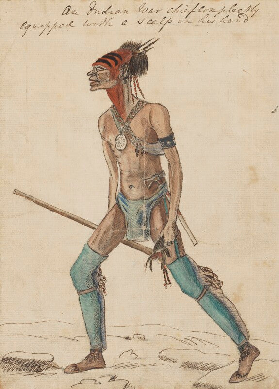 An indian war chief completely equipped with a scalp in his hand npg 4855(73)