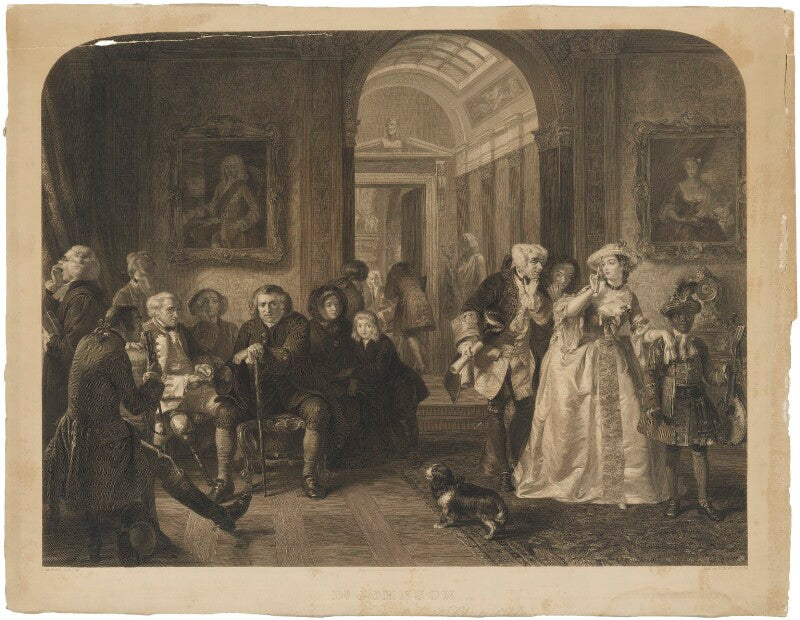 'dr johnson awaiting an audience of lord chesterfield' (samuel johnson and 14 unknown figures) npg d36541