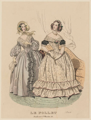 Dinner or evening dress and carriage dress, March 1840 NPG D47857