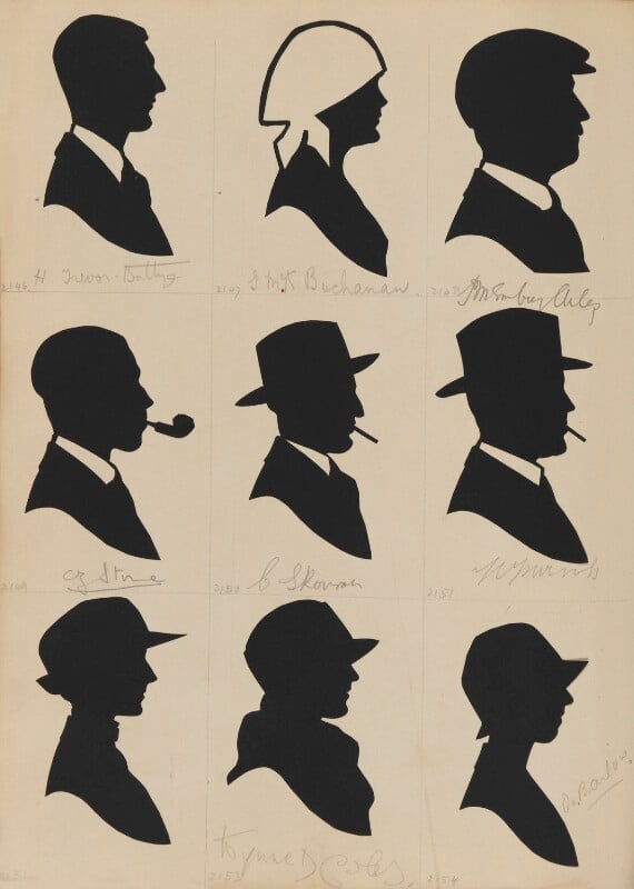 Tourists on the west pier, brighton (h. trevor batty; g.m.k. buchanan; j.m. ambrey? ailes; g. stine; c. skovron?; w. purnes?; an unknown man; kynne? d. coles; o. barlow) npg d46507