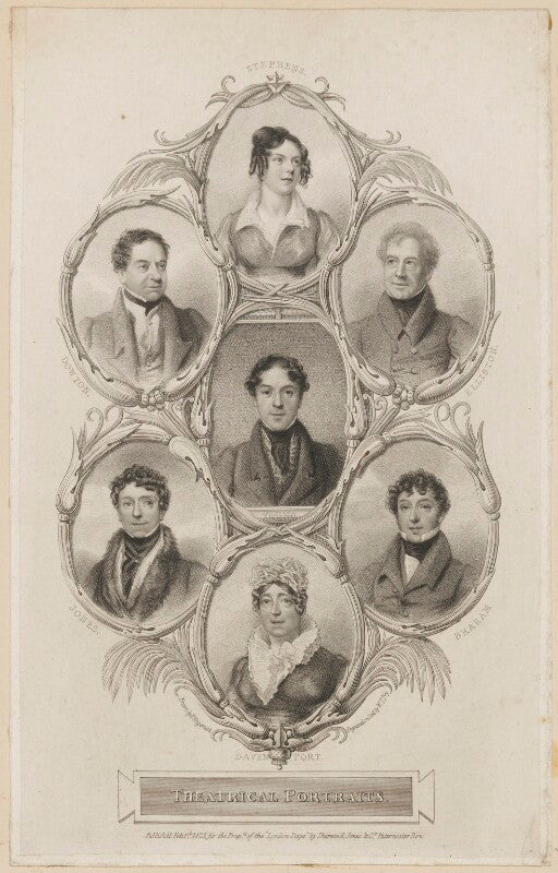 Catherine stephens, countess of essex; william dowton; robert william elliston; charles mayne young; richard jones; john braham; mary ann davenport (née harvey) npg d38603
