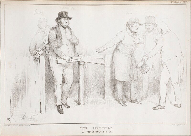 'the turnstile. a picturesque simile.' (sir william amcotts ingilby, 2nd bt; john charles spencer, 3rd earl spencer; daniel o'connell; joseph hume; william cobbett) npg d41197