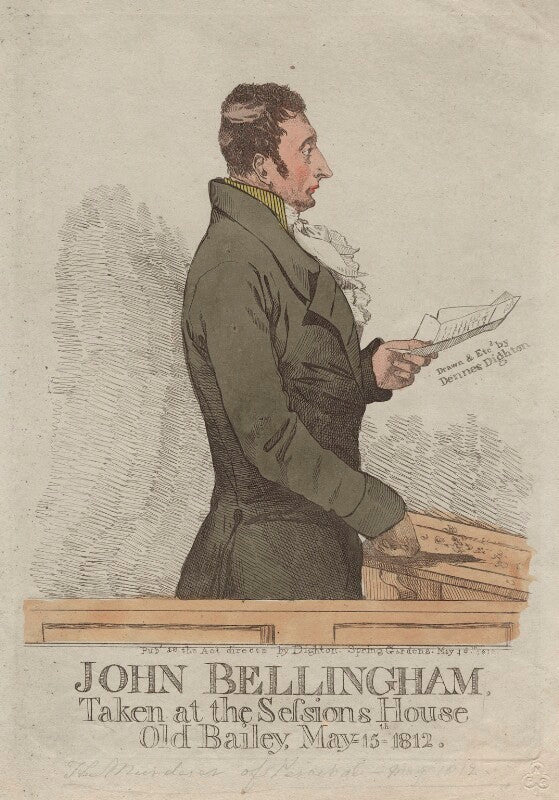 John bellingham ('john bellingham, taken at the sessions house old bailey, may 15 1812') npg d13488