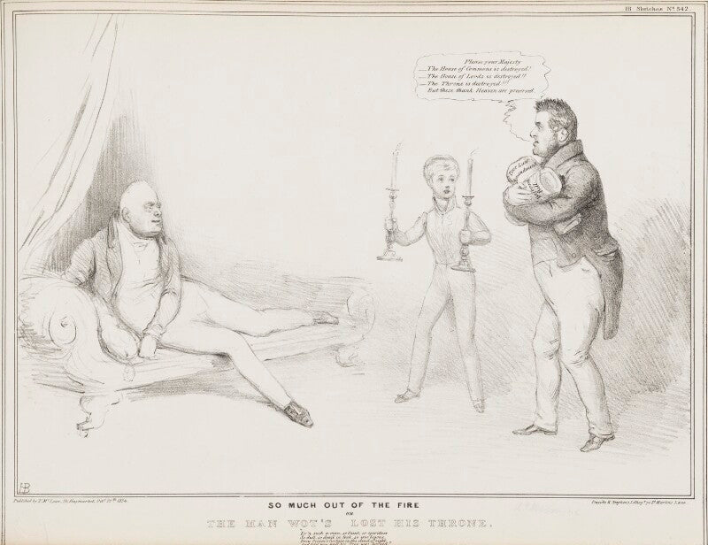 So much out of the fire or the man wot's lost his throne (king william iv; john charles spencer, 3rd earl spencer) npg d41277