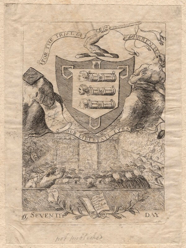 'for the trial of warren ha[stings]' (includes edmund burke; charles james fox; sir philip francis; warren hastings) npg d12246