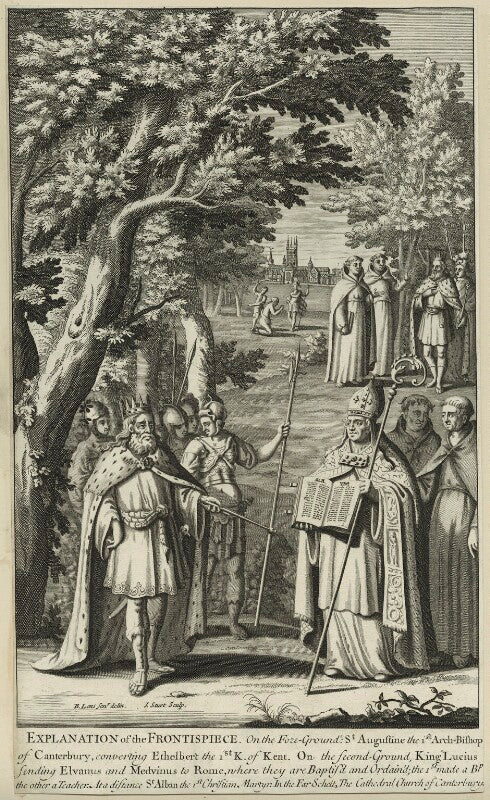 Ethelbert, king of wessex and kent, king of wessex and kent; st augustine; st lucius; elvanus; medvinus; st alban npg d23599
