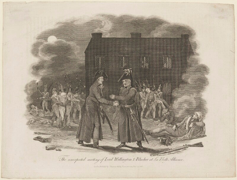The unexpected meeting of lord wellington and blucher at la belle alliance npg d13773
