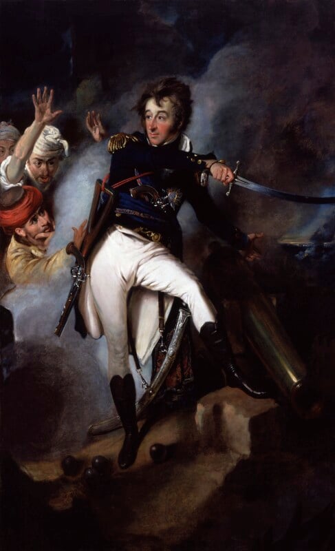 Sir sidney smith; possibly ahmad pasha al jazzar ('jazzar or djezzar pasha') and two unknown men npg 832