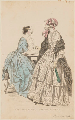 'Demi-toilet and public promenade dresses', October 1844 NPG D47937