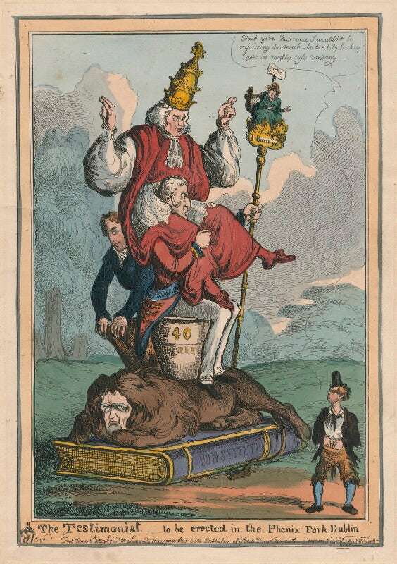 'the testimonial   to be erected in the phenix [phoenix] park dublin' (john scott, 1st earl of eldon; sir robert peel, 2nd bt; pope leo xii (annibale sermattei della genga); arthur wellesley, 1st duke of wellington) npg d48778
