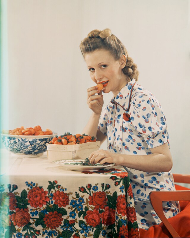 Model with strawberries (advertisement for 'modern home' magazine) npg x220765