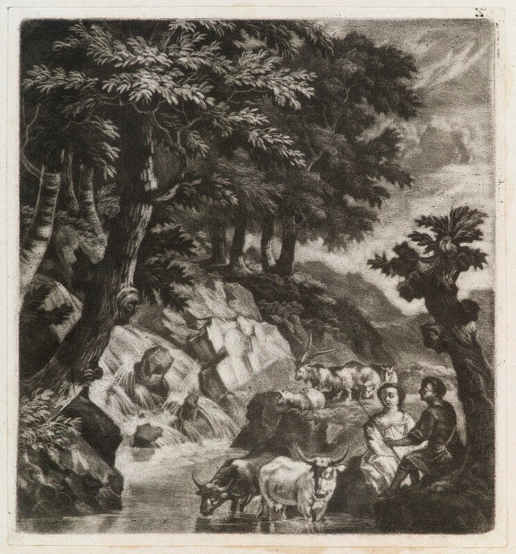 Couple of herders by a cascade npg d11823